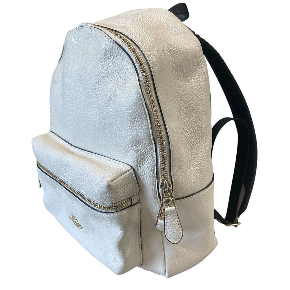 Coach New York Ivory Mini Backpack with Gold Accents Luxury Leather Travel Bag